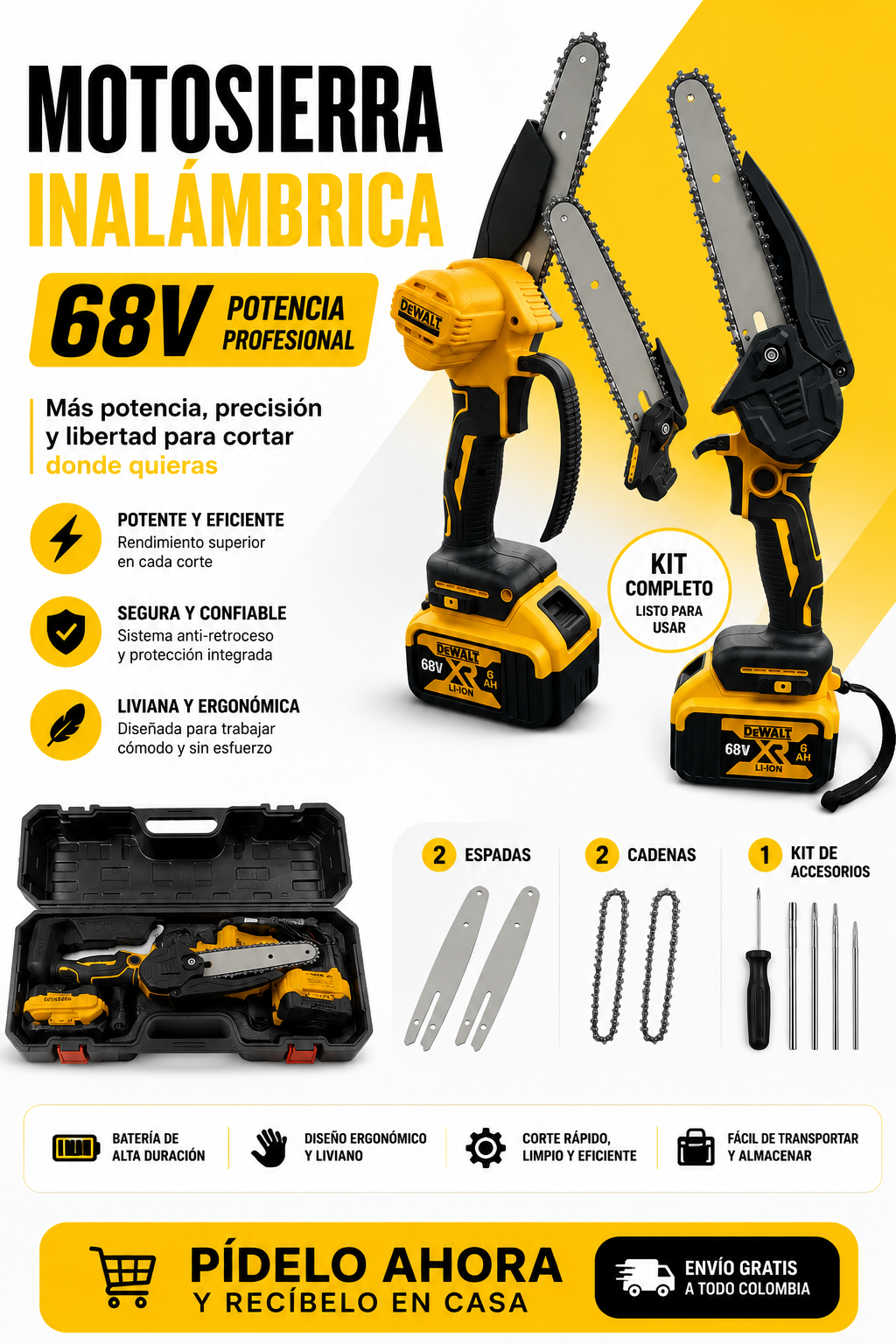 ¡Motosierra Inalámbrica 68V PRO-X! Potencia Profesional para Cortar en Segundos